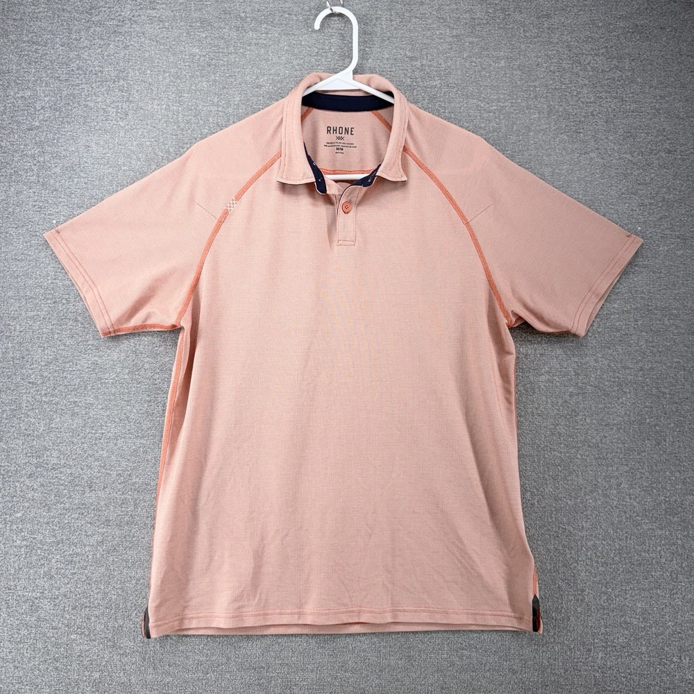 Rhone Polo Golf Shirt Men Side Medium Light Orange Short Sleeve